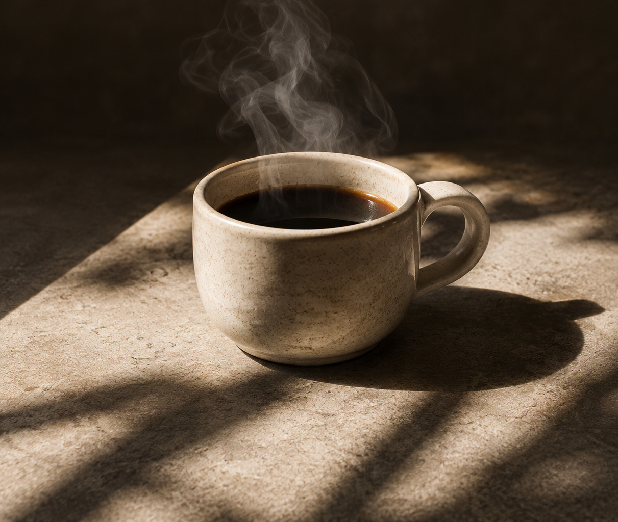 Taza de café humeante
